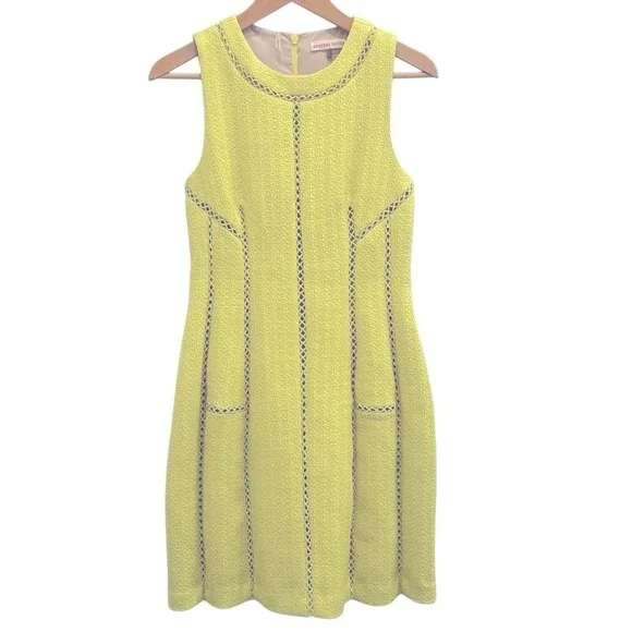 Rebecca‎ Taylor Cocktail Mini Dress Yellow Chartreuse Ladder Stitch Sleeveless 2 - Picture 8 of 12